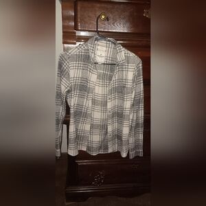 American Eagle Outfitters Plaid Open Cardigan - Gray & Cream